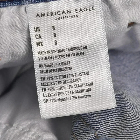 American Eagle Jean Shorts Hi-Rise Shortie Blue Denim Super Stretch Distressed 8 - Picture 6 of 10